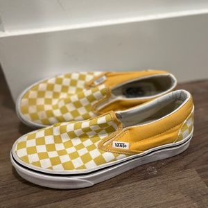 Yellow Checkered Slide On Vans